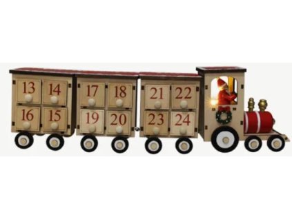 LED adventní kalendář vlak Blachere JFC109 / dřevo / 2x LR44 / hnědá/červená