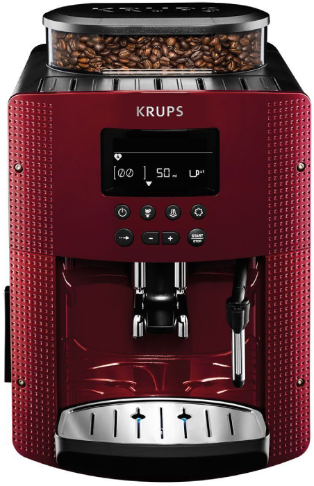 Automatický kávovar ESPRESSO KRUPS EA815570 / LCD displej / 1450 W / 15 bar / 1,7 l / červená / ZÁNOVNÍ
