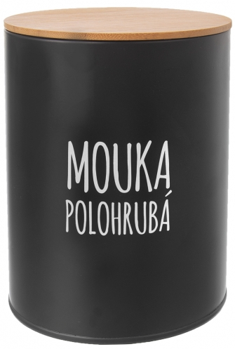 Dóza BLACK s nápisem MOUKA POLOHRUBÁ / pr. 13 cm / černá