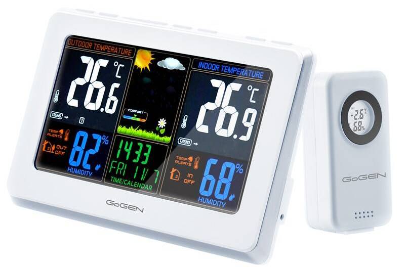 Meteorologická stanice GoGEN ME 3257 / LCD displej / dosah 30 m / 3 senzory / stříbrná/bílá / ZÁNOVNÍ