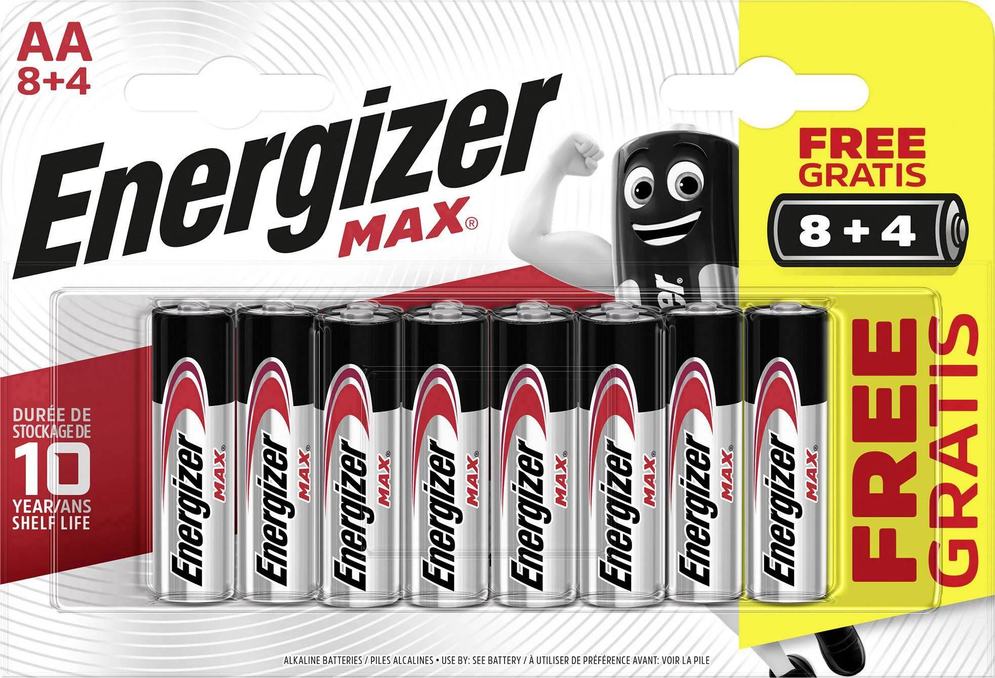 Tužkové baterie AA Energizer Max LR6 / 12 ks (8 + 4 zdarma) / 1,5 V / alkalicko-manganová