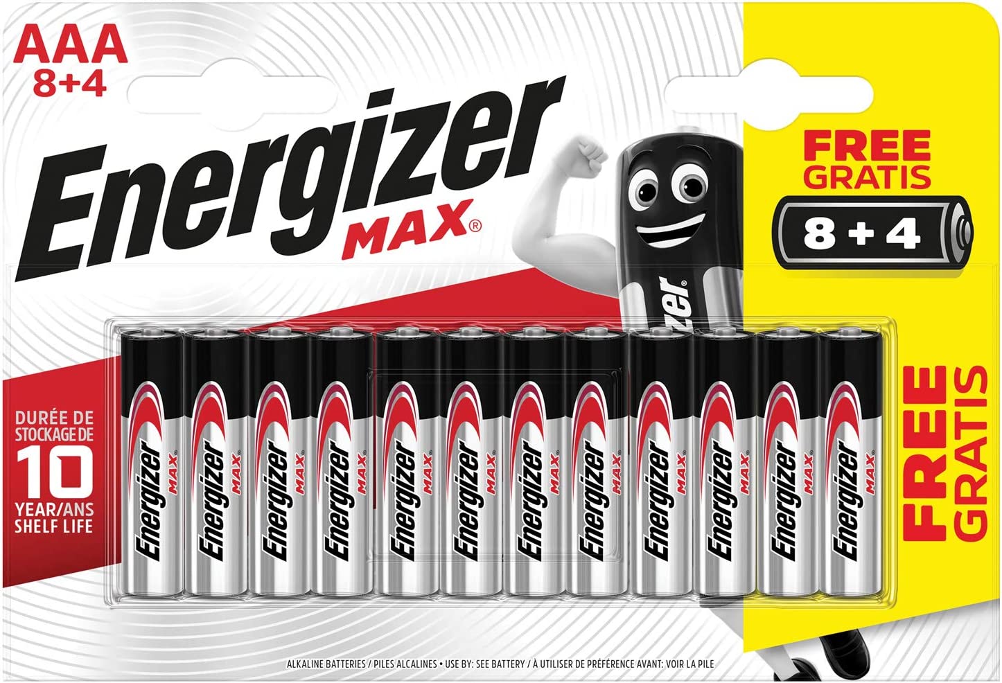 Mikrotužkové baterie AAA Energizer Max LR03 / 12 ks (8 + 4 zdarma) / 1,5 V / alkalicko-manganová