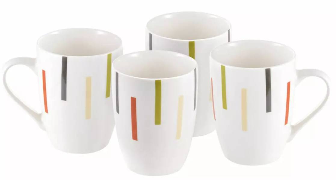 4-dílná sada porcelánových hrnků United Colors of Benetton New Bone China / 360 ml / bílá s barevnými proužky