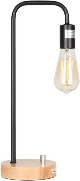 Stolní lampa, industriální design / dřevo, černá