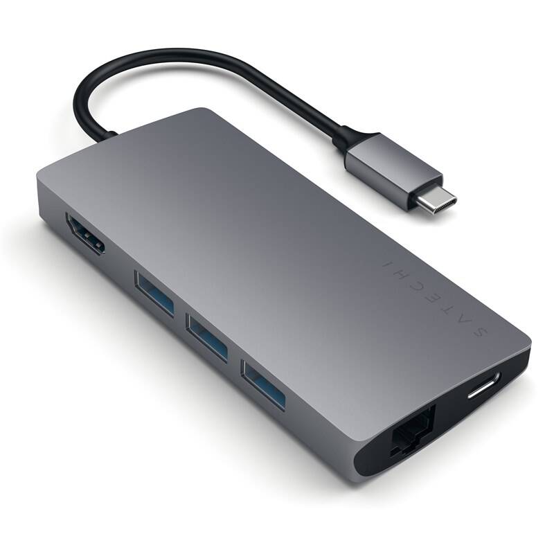 USB Hub Satechi USB-C Multi-Port Adapter (HDMI 4K, 3x USB 3.0, USB-C, MicroSD, SD, Ethernet V2) (ST-TCMA2M) / šedá / ROZBALENO