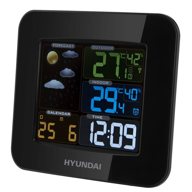 Meteorologická stanice Hyundai WS 8446 / Wifi / barevný displej / datum / kalendář / černá / ZÁNOVNÍ