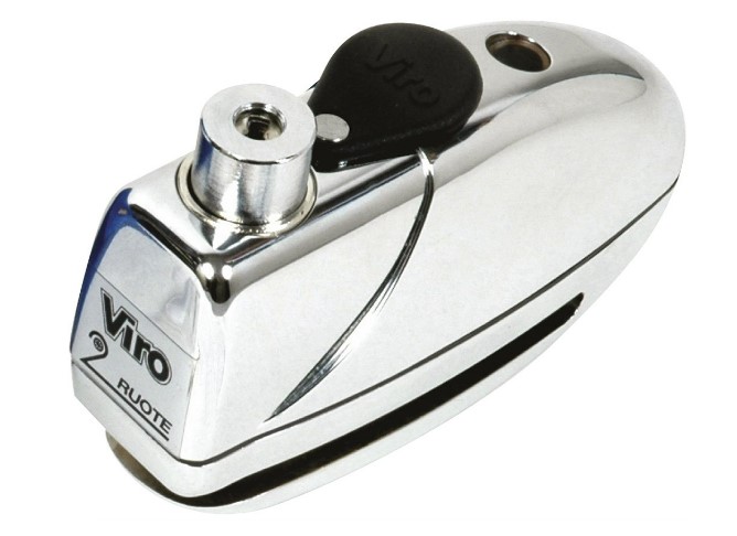 Kotoučový elektronický zámek pro motocykly Viro Sonar 10 mm Chrome Disc Lock / 199 / senzory pohybu a vibrací / siréna / chrom