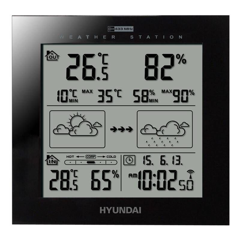 Bezdrátová meteorologická stanice Hyundai WS 2244 B / -20 do +50 °C / 30 m / černá / ROZBALENO