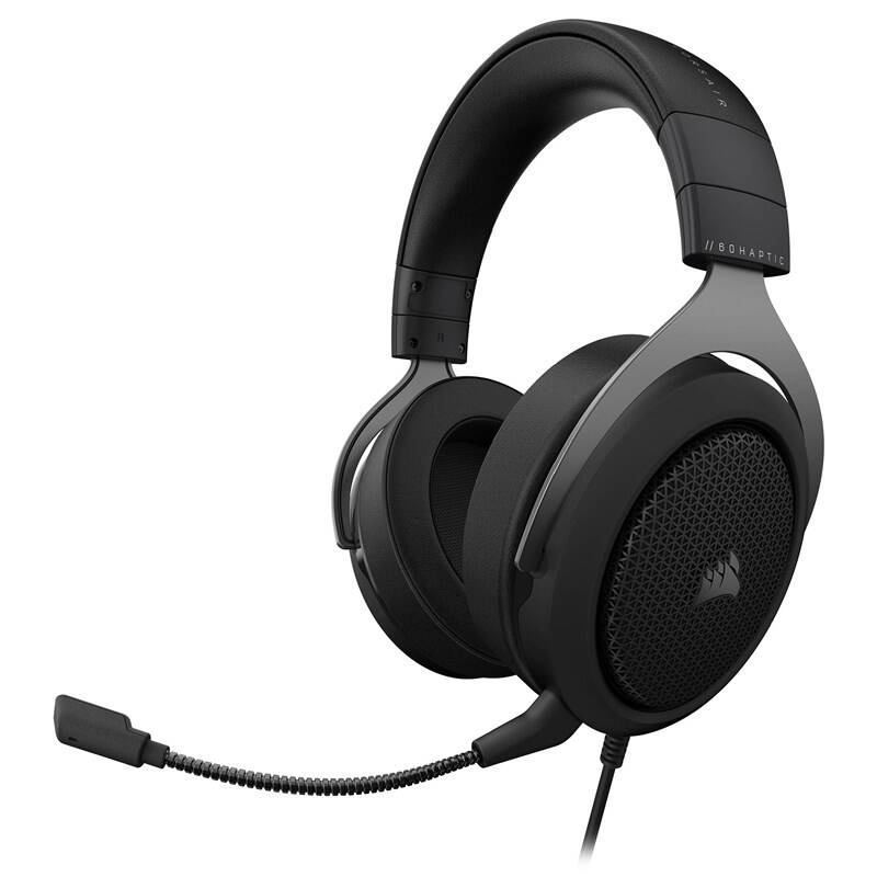 Herní sluchátka Headset Corsair HS60 HAPTIC (CA-9011228-EU) / 111 dB / 20 Hz - 20 000 Hz / 32 ohm / USB / carbon / černá / ROZBALENO