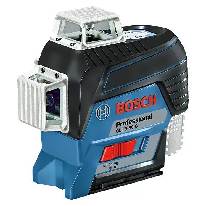 Křížový laser Bosch GLL 3-80 C Professional / < 10 mW / 1,5 V / přesnost ± 0,2 mm na 1 m / rozsah nivelace ± 4° / modrá