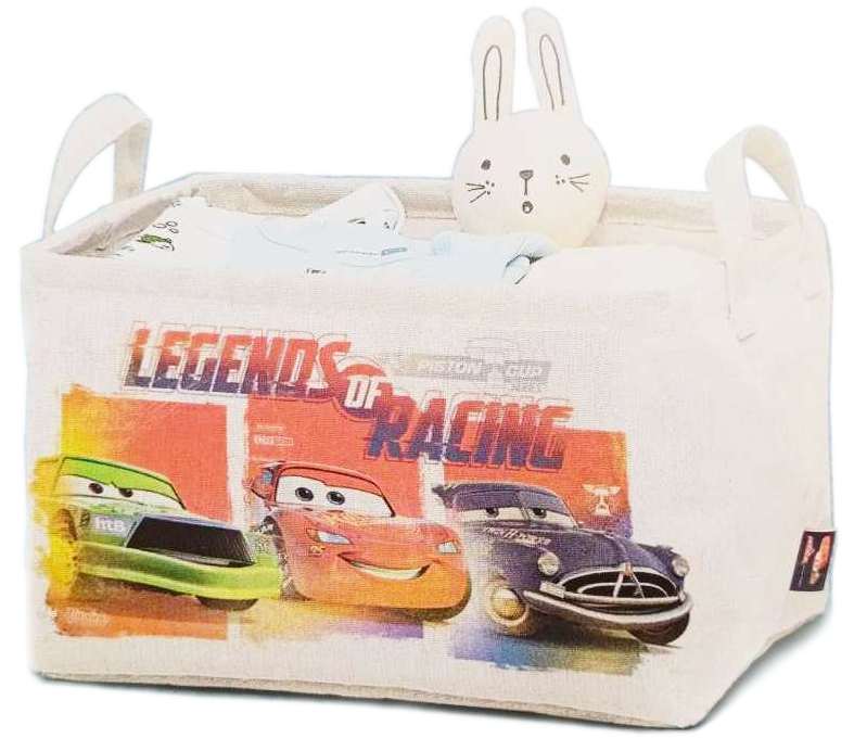 Dětský textilní úložný koš Living / 32 x 23 x 19 cm / bílá / Disney Pixar Cars