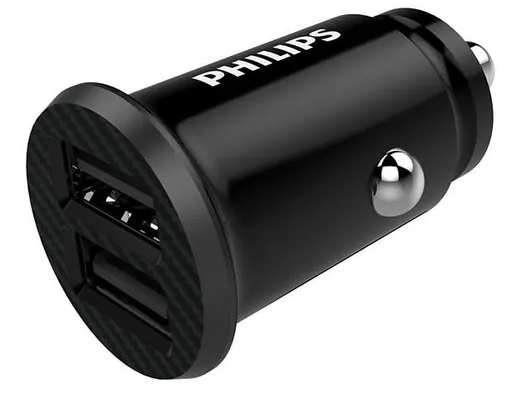 Adaptér do auta Philips DLP2510/03 / 2 výstupy USB-A / zapalovač / černá / POŠKOZENÝ OBAL