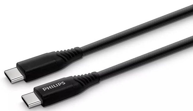 Opletený kabel Philips DLC5206C/00 / USB-C/USB-C / 2 m / černá / ROZBALENO