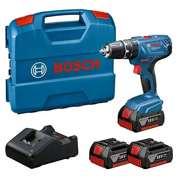 Akumulátorová příklepová vrtačka Bosch Professional AmpShare GSB 18V-21 / 3 Ah / 3 baterie / kufřík / 0 ot./min. - 1 800 ot./min. / 55 Nm / modrá