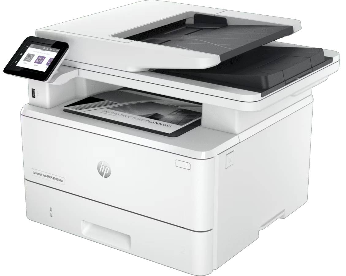 Černobílá laserová multifunkční tiskárna HP LaserJet Pro MFP 4103fdw 2Z629A / 1200x1200 / 40 str./min / 512 MB / LAN/WiFi / USB / DADF / Toner W1510…