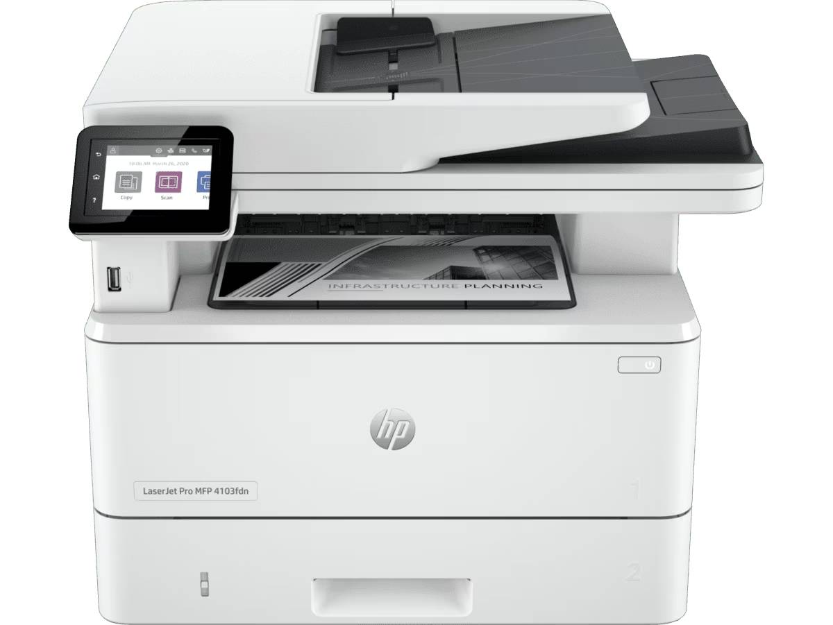 Černobílá laserová multifunkční tiskárna HP LaserJet Pro MFP 4103fdn 2Z628A / 40 str./min / 1200 x 1200 dpi / 512 MB / USB 2.0 / Wi-Fi / Ethernet /…