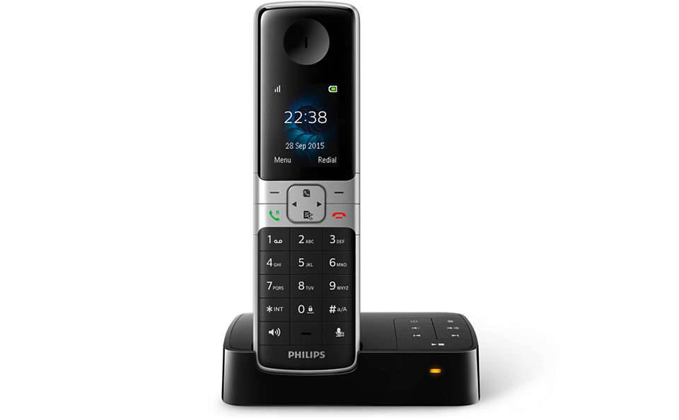 Bezdrátový telefon se záznamníkem Philips D635 / dosah 300 m / černá / ROZBALENO