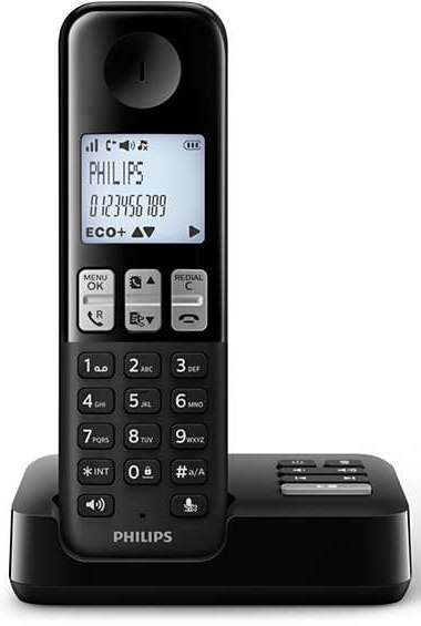 Bezdrátový telefon se záznamníkem Philips D2551B/01 / 500 mAh / 1,8" (4,6 cm) / budík / 20 tlačítek / až 16 h hovoru / černá / ROZBALENO