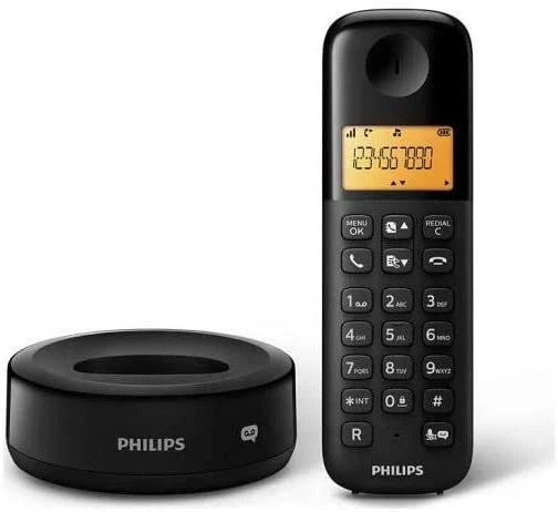 Bezdrátový telefon Philips D1651B/01 / 300 mAh / 20 tlačítek / až 10 h hovoru / 1,6" (4,1 cm) / černá / ROZBALENO