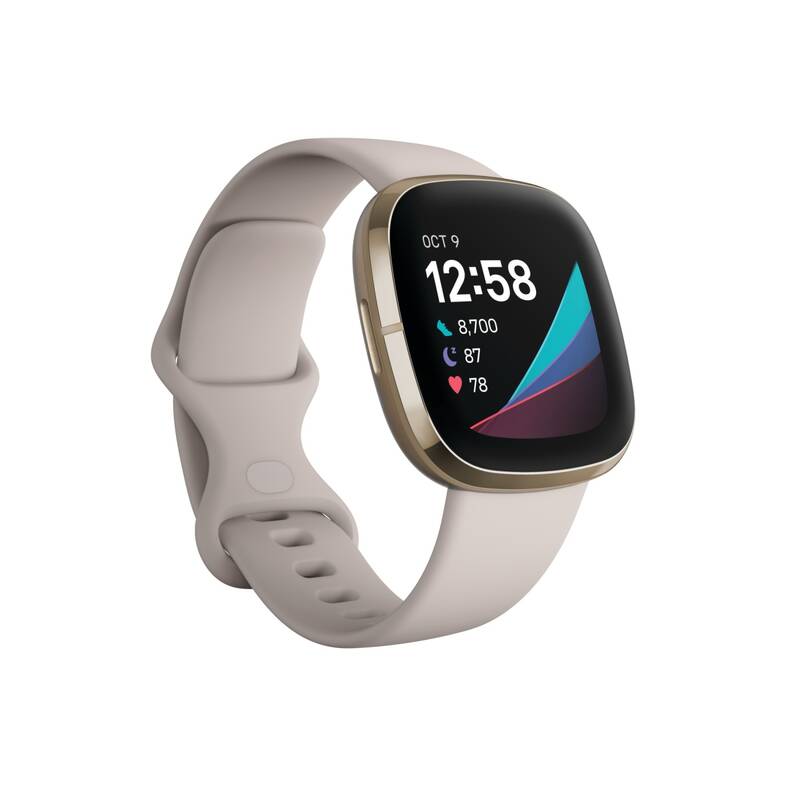 Chytré hodinky Fitbit Sense FB512GLWT / 41 mm / GPS / Lunar White/Soft Gold Stainless Steel / ZÁNOVNÍ
