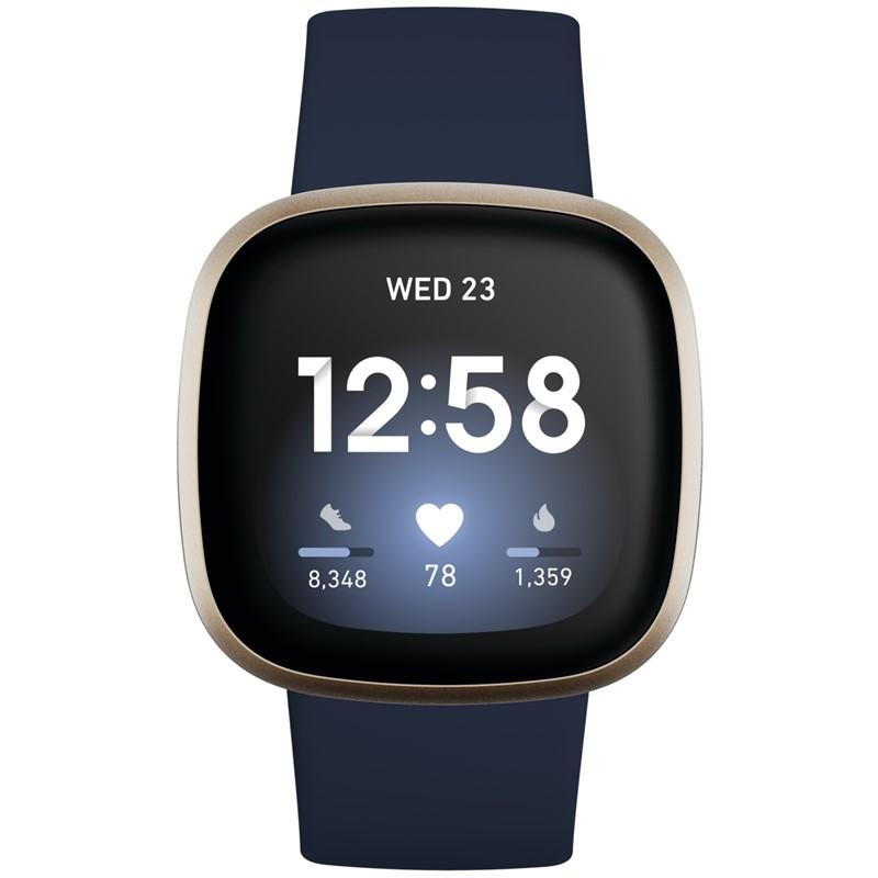 Chytré hodinky Fitbit Versa 3 FB511GLNV / 1,58" (4,1 cm) / AMOLED / GPS / Bluetooth 5.0 / NFC / modrá/zlatá / ROZBALENO
