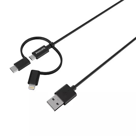 Nabíjecí lightning kabel Philips DLC3104T / 1,2 m / 3 v 1 / černá / POŠKOZENÝ OBAL