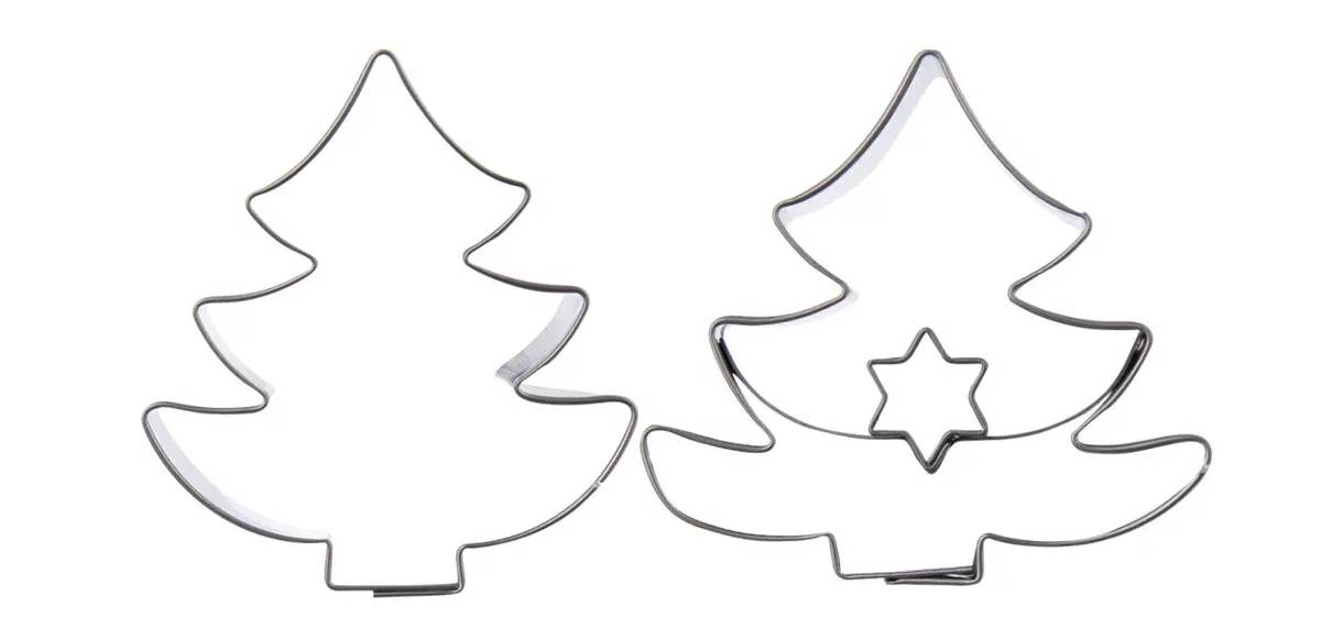 2dílná sada nerezových vykrajovátek / motiv stromek / se středem ve tvaru hvězdy / 4 x 4,5 x 1,5 cm / 2 ks / stříbrná