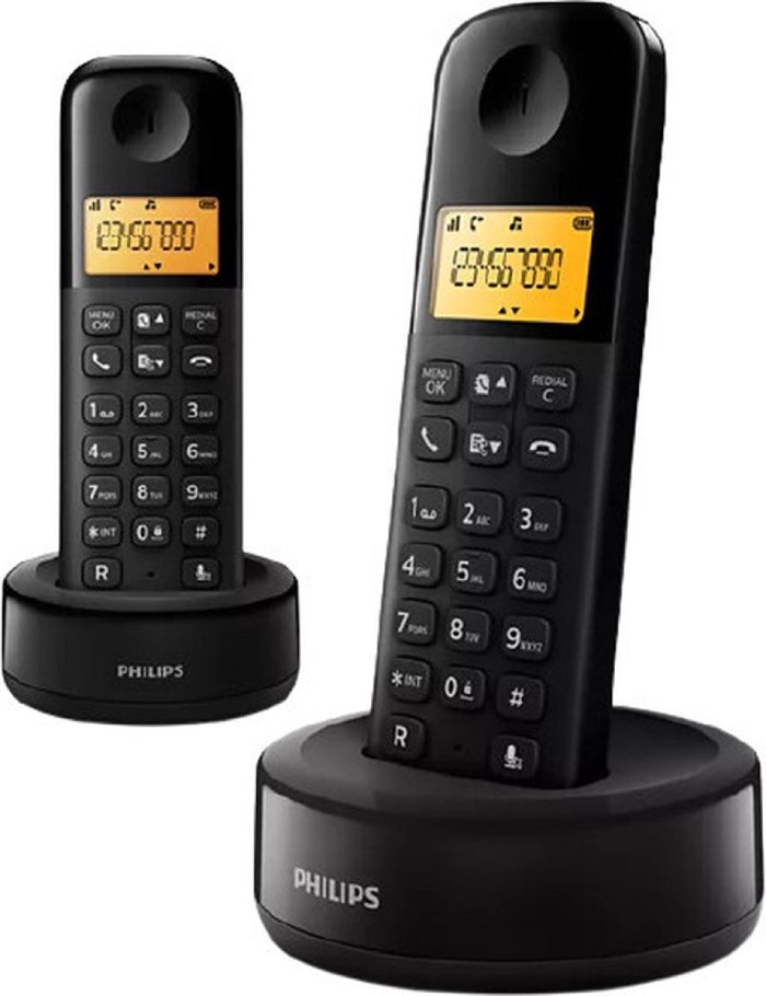 Bezdrátový telefon Philips D1602B/01 / 50 kontaktů / černá / ROZBALENO
