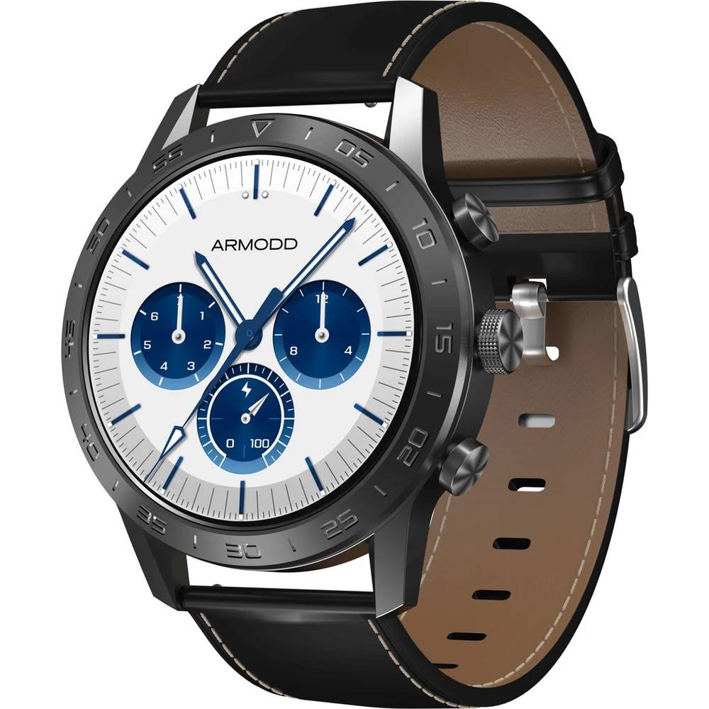 Chytré hodinky ARMODD Silentwatch 4 Pro s černým koženým řemínkem + silikonový řemínek / 360 × 360 px / 1,32" (3,4 cm) IPS displej / černá /…