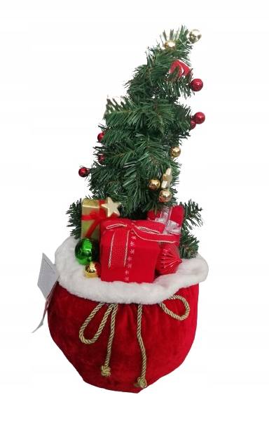 Vánoční dekorace pytel se stromečkem a dárky / 70 cm / červená / zelená