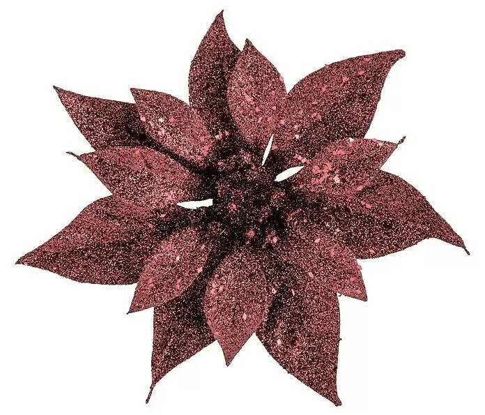Dekorativní květy vánoční hvězdy s klipem / plast / třpytivý povrch / Ø 18 cm / bordeaux
