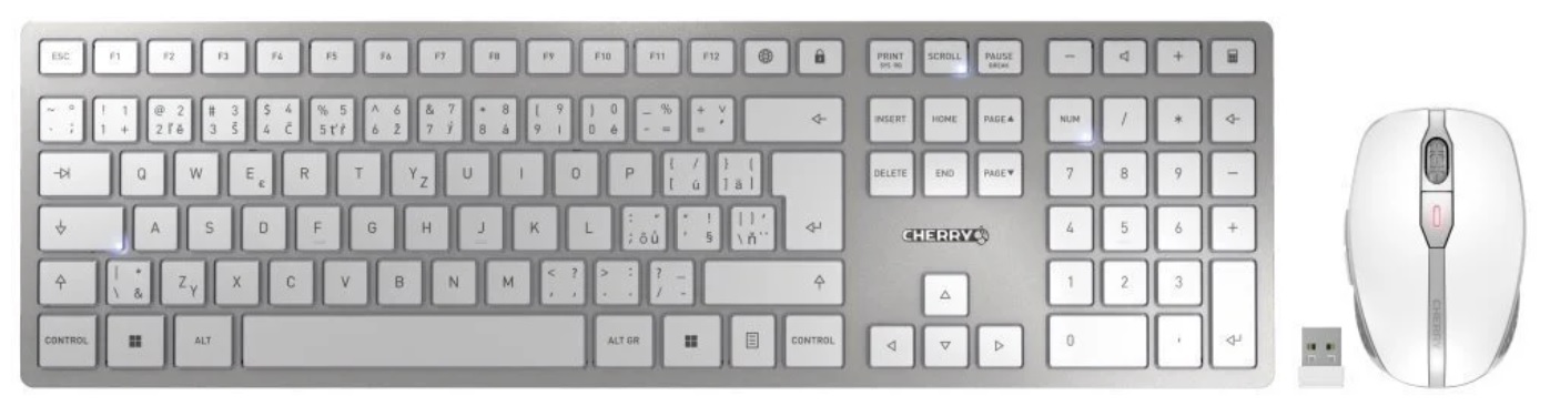 Bezdrátová klávesnice s myší Cherry DW 9100 SLIM / CZ/SK / bílá / 2. JAKOST