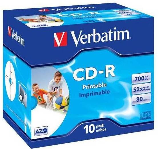 Disk Verbatim Printable CD-R DLP / 700 MB / rychlost zápisu 52x / jewel box / 10 ks / bílá/modrá