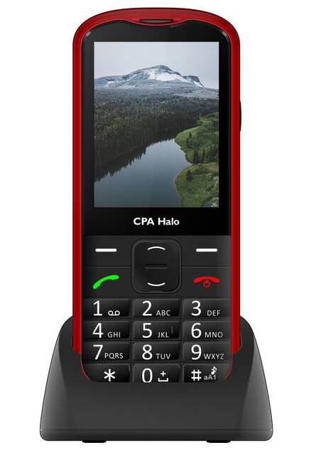 Mobilní telefon CPA Halo 18 Senior s nabíjecím stojánkem (TELMY1018RE) / 2,8" (7,1 cm) / 240 x 320 px / 900 mAh / FM rádio / červená / ROZBALENO