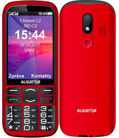 Mobilní telefon Aligator A830 Senior + stojánek / 3,5" (8,9 cm) / TFT LCD displej / 480 × 320 px / GPS / červená / ROZBALENO