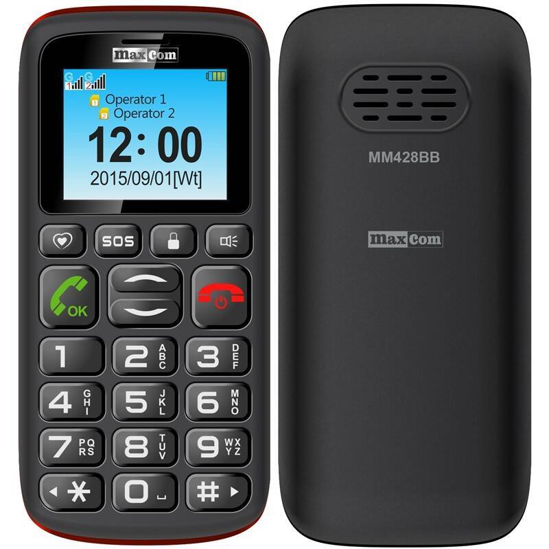 Mobilní telefon Maxcom Comfort MM428 / pro seniory / DUAL SIM / 800 mAh / 1,8" (4,6 cm) displej / 160 × 128 px / černá / ROZBALENO