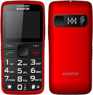 Mobilní telefon Aligator A675 Senior + stojánek / 2,2" (5,6 cm) / 900 mAh / 220 × 176 px / TFT displej / Bluetooth / červená / ZÁNOVNÍ