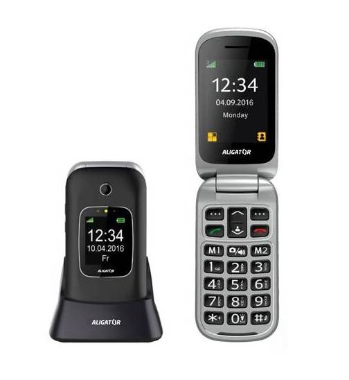 Mobilní telefon Aligator V650 Senior / 2,4" (6,1 cm) / Bluetooth / 1,3 Mpx / 1000 mAh / 320 × 240 px / GPS / černá/stříbrná / ZÁNOVNÍ