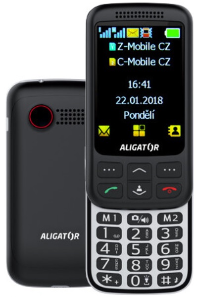 Mobilní telefon Aligator VS900 Senior + nabíjecí stojánek / 2,8" / Dual SIM / černá/stříbrná / ROZBALENO