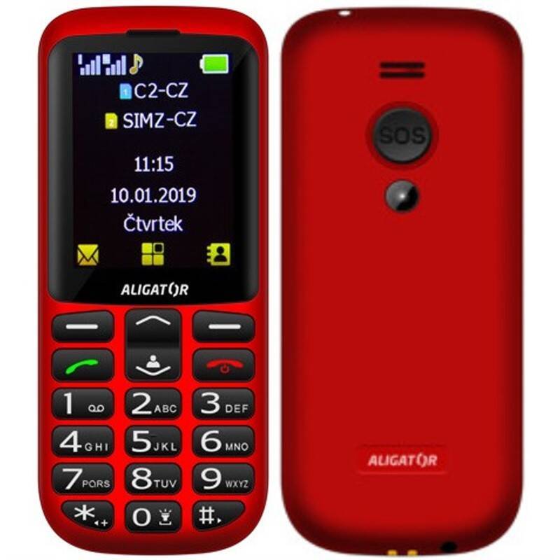 Mobilní telefon Aligator A700 Senior Dual SIM (A700R) / 800 mAh / 240 × 320 px / TFT LCD displej / SOS tlačítko / 2,4" (6,1 cm) / červená / ROZBALENO