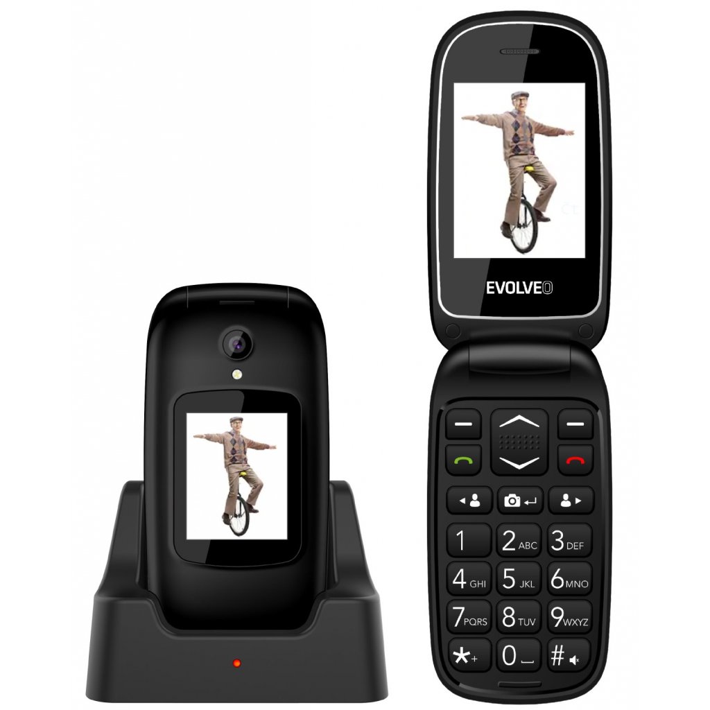 Mobilní telefon Evolveo EasyPhone FD (SGM EP-700-FDB) / s nabíjecím stojánkem / Dual SIM / 1000 mAh / černá / ROZBALENO