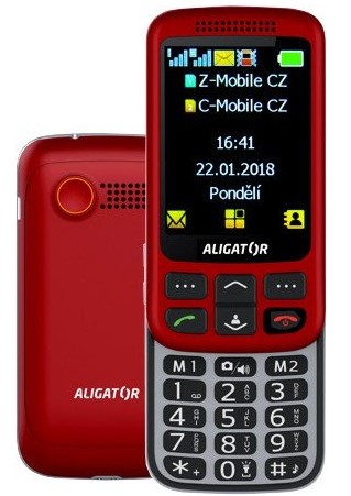 Mobilní telefon Aligator VS900 Senior + nabíjecí stojánek / 2,8" / Dual SIM / 240 × 320 px / červená / stříbrná / ROZBALENO