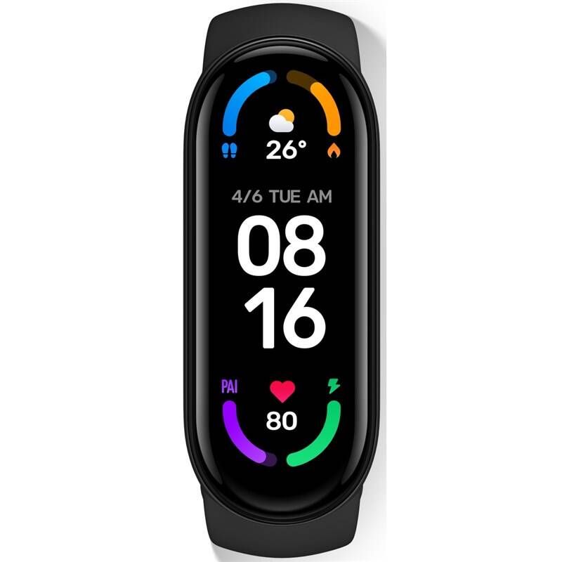 Fitness náramek Xiaomi Mi Band 6 (32093) / 1,56" (4 cm) / 152 × 486 px / 125 mAh / černá / ROZBALENO