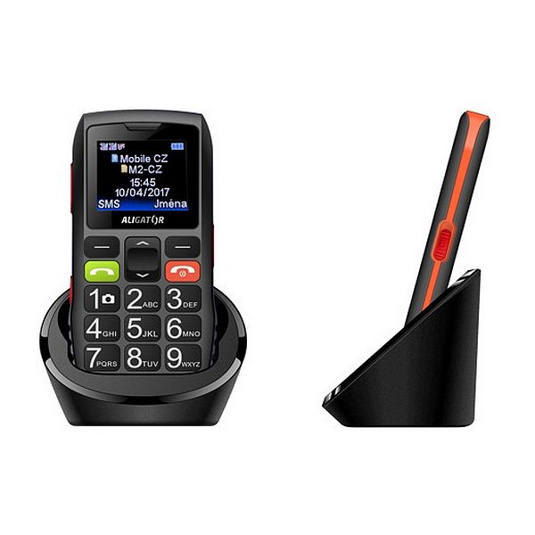 Mobilní telefon Aligator A440 Senior / 1,8" / Dual SIM / Bluetooth / stolní nabíječka / černá/oranžová / ROZBALENO