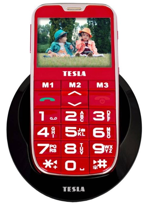 Mobilní telefon Tesla SimplePhone A50 TAMBPSNA50RD + nabíjecí stojánek / Bluetooth / červená / ZÁNOVNÍ
