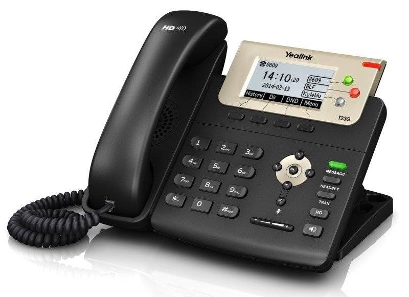 Telefon Yealink SIP-T23G / 2,8" (7,1 cm) LCD displej / 132 x 64 px / duální 1 Gb/s switch / 3 SIP účty / černá / ROZBALENO