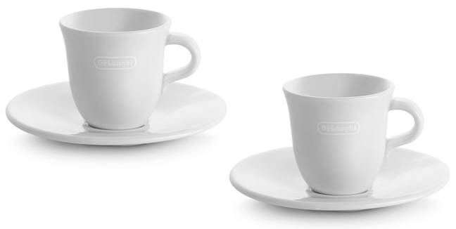 Porcelánové šálky na espresso De'Longhi 2 x 70 ml DLSC308 / bílá / POŠKOZENÝ OBAL