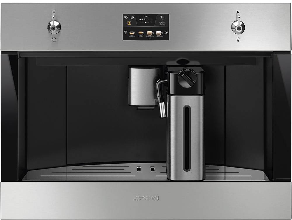 Vestavný automatický kávovar Smeg CMS4303X / 4,3" (10,9 cm) / 1350 W / multijazyčný TFT displej / 15 bar / 2,5 l / 350 g / černá/nerezová ocel /…