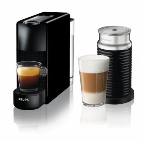 Automatický kávovar na kapsle Krups Nespresso Essenza Mini + Aeroccino XN1118 / + napěňovač mléka / 1310 W / černá / ZÁNOVNÍ