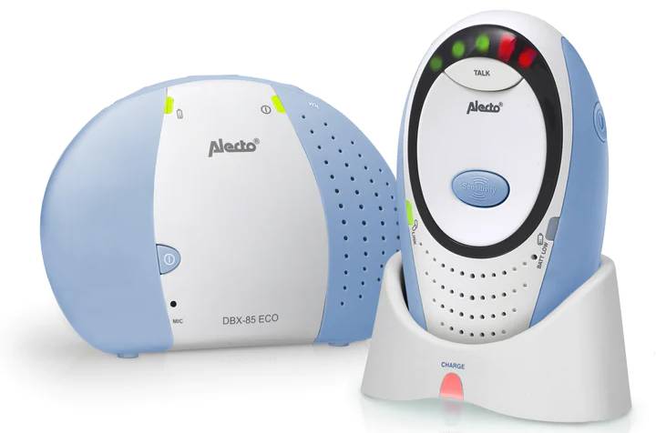 Dětská chůvička Alecto Eco DECT DBX-85 / oboustranná komunikace / dosah až 300 m / plast / 1,8 GHz / noční světlo / regulace hlasitosti / modrá/bílá…